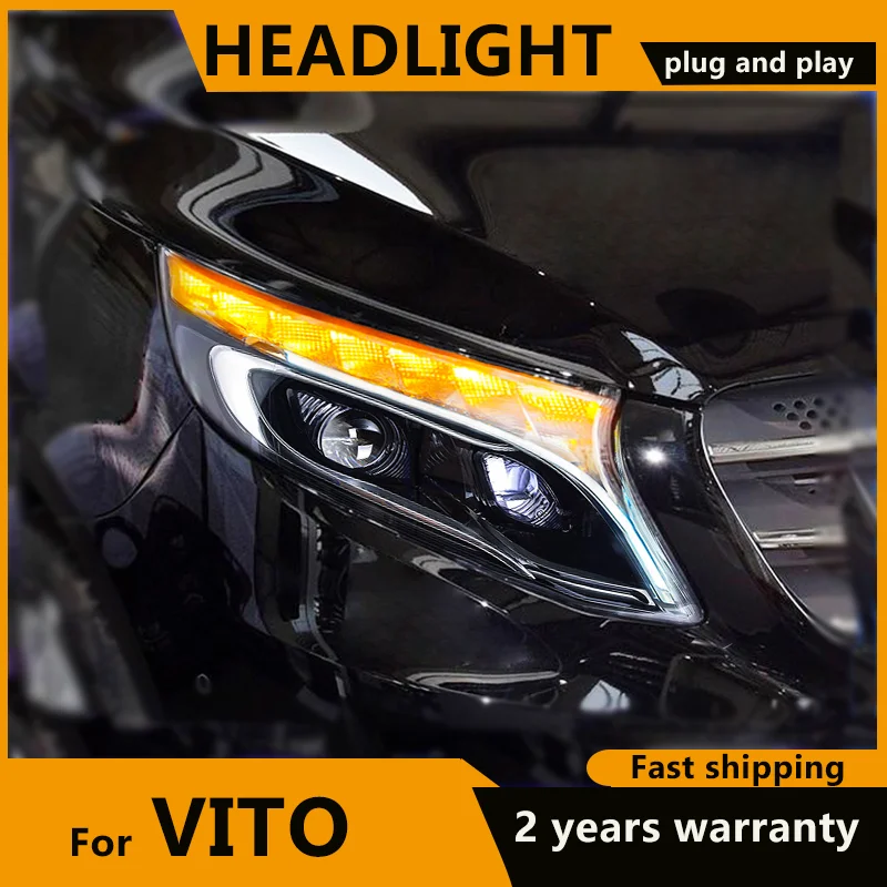 LED Headlight For Benz W447 Vito V260 V-Class 2016‑2025 Upgrade LED Projector Lens Sequential Turn Signal DRL Front Lamps