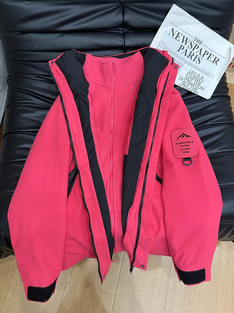 

ex Soft ell Tee-in-One Ski Jaet Autumn Winter Outdoor Climbing Cycling Wear Coat Pink Polyester Fiber Long Sve Z...