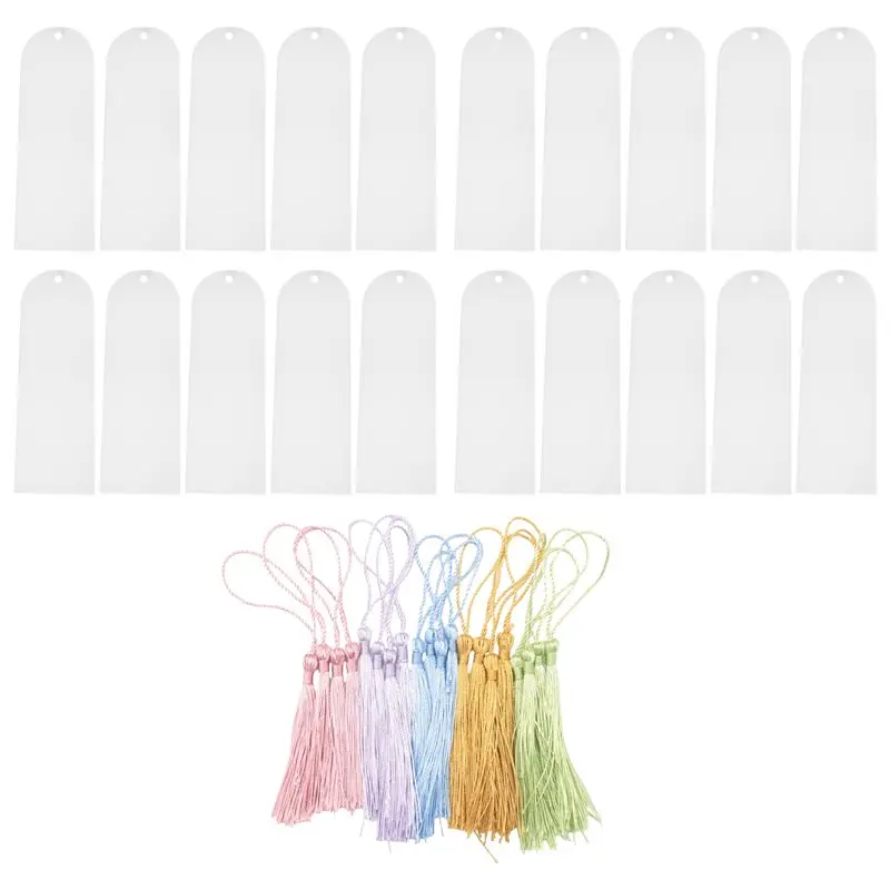 MLGB-Blank Clear Acrylic Bookmarks 20Pcs Rectangle Craft Transparent Acrylic Book Markers With 20Pcs Small Bookmark Tassels