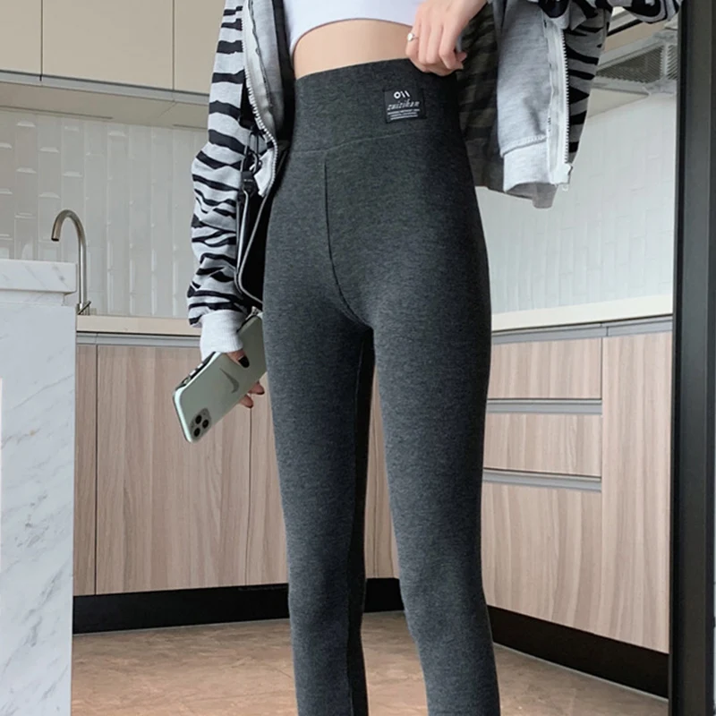 Fashion Gray Ribbed Leggings Women Spring Autumn Sporty Tight High Waist Legging Woman Casual Letter Spandex Pants Mujer