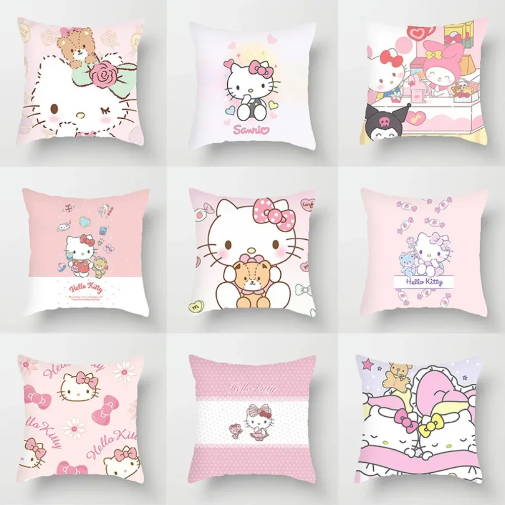 Kawaii Anime Peripheral Cute HelloKitty Cartoon Throw Pillow Pillowcase Living Room Sofa Cushion Cover Decoration Festivals Gift