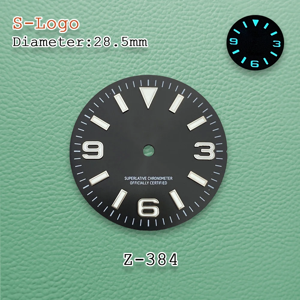 28.5mm S Logo NH35 Dial Sunray Exp lorer Dial Suitable For NH35/8215 Movement Ice Blue Luminou Watch  Accessories