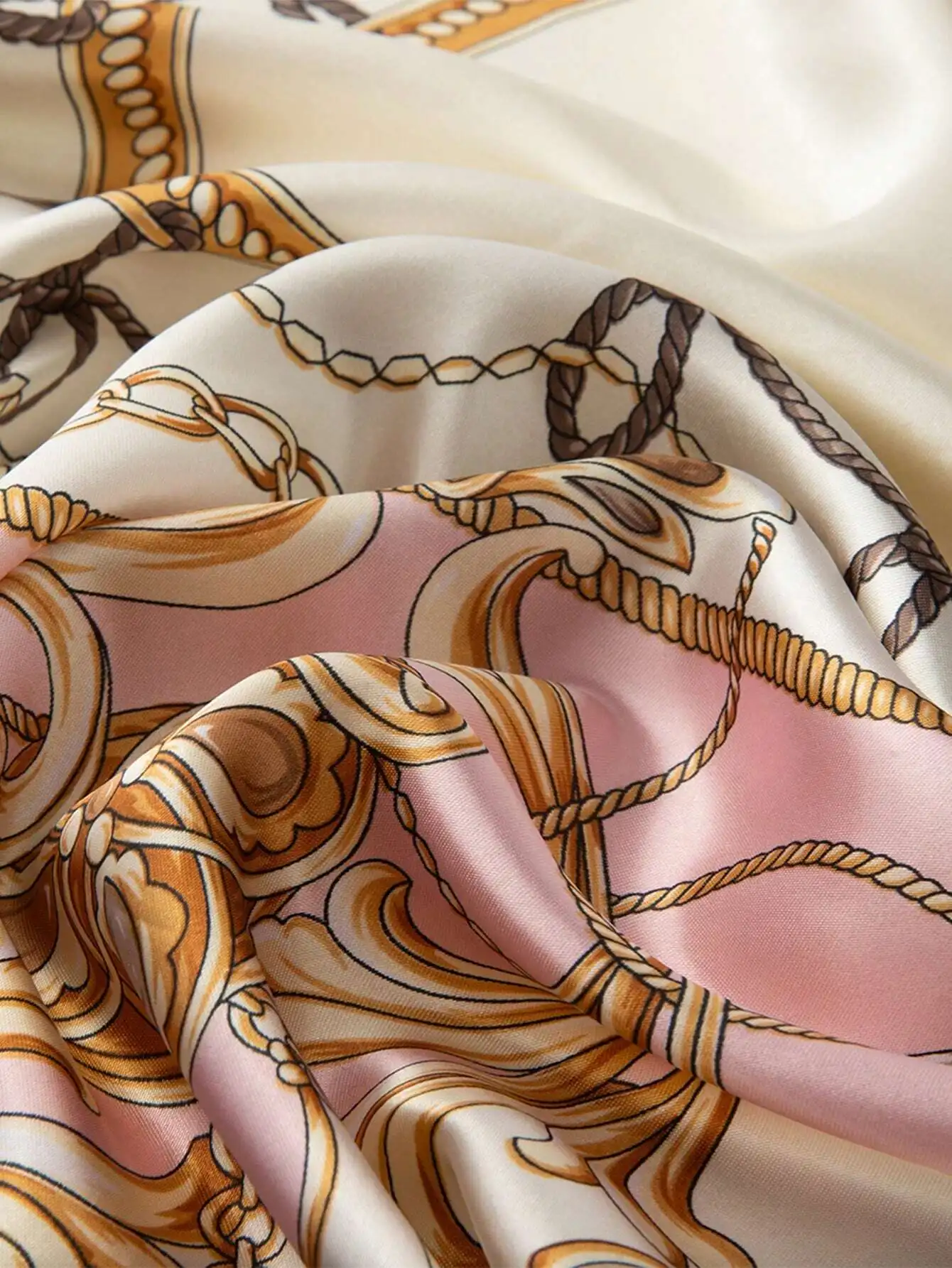 

Pink Printed 90cm Women Scarf Multifunctional Headscarf Shawl Belt Bohemian Fashion Accessory