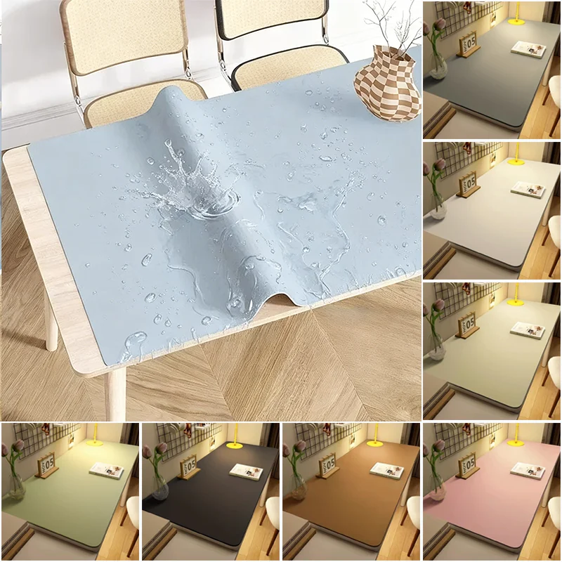 Simple Leather Tablecloth Easy Clean Waterproof Oilproof Table Protector Anti-scald Desk Mat for Kitchen Dining Study Home Decor
