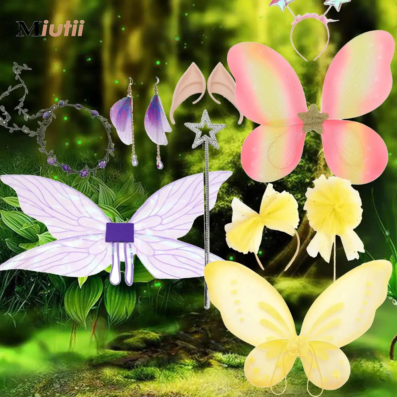 

Fairy Wing Costume Accessories Set Elf Angel Butterfly Wings Women Girls Princess Halloween Party Cosplay Dress Up Festival Prop