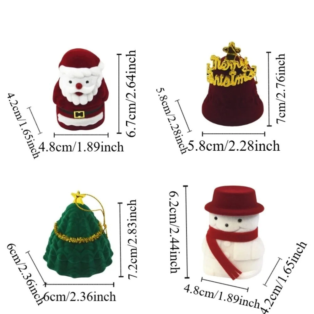 Caja de joyería navideña con campana de Navidad, adorno de árbol de Navidad de boda flocado, muñeco de nieve anticolisión, caja de anillos de Papá Noel