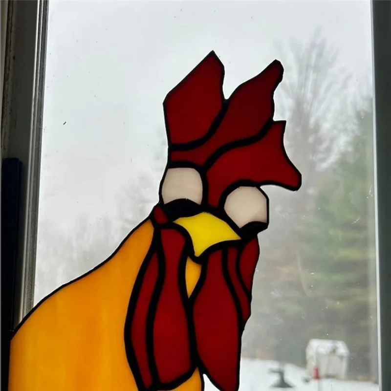 

Sensitive Funny Window Corner Decor - Peeping Rooster, Funny Rooster Stained Bird Window Corner Decor, Rooster Yard Decor