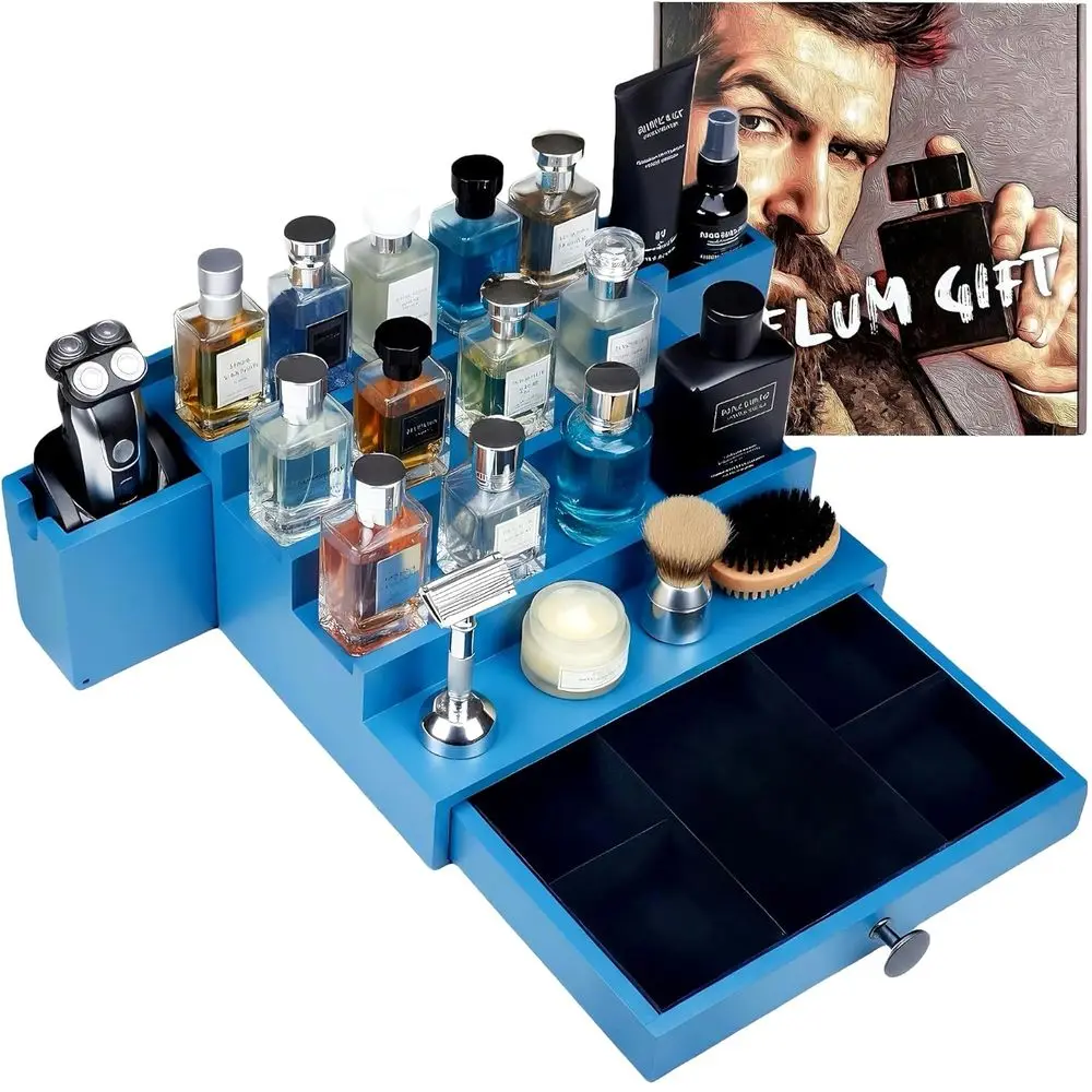 

Деревянный органайзер для мужских духов, 4 яруса, цвет Capri Ocean Blue, лимитированная серия | Высококачественная бархатная подкладка и стильная подарочная коробка | Космическая помощь Кол
