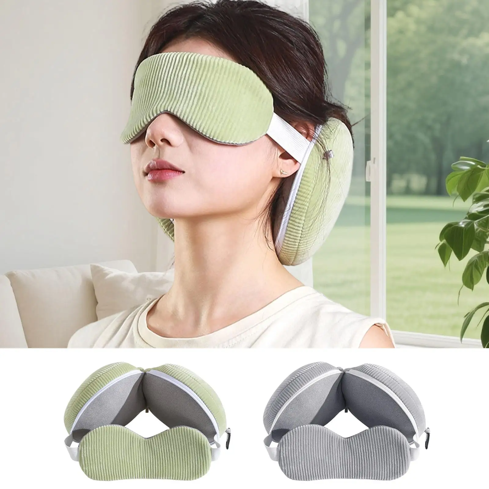 Travel Neck Pillow 2 in 1 Eye Mask Pillow Foldable Multifunctional Travel Pillow Light-blocking With Storage Hook Neck Pillows