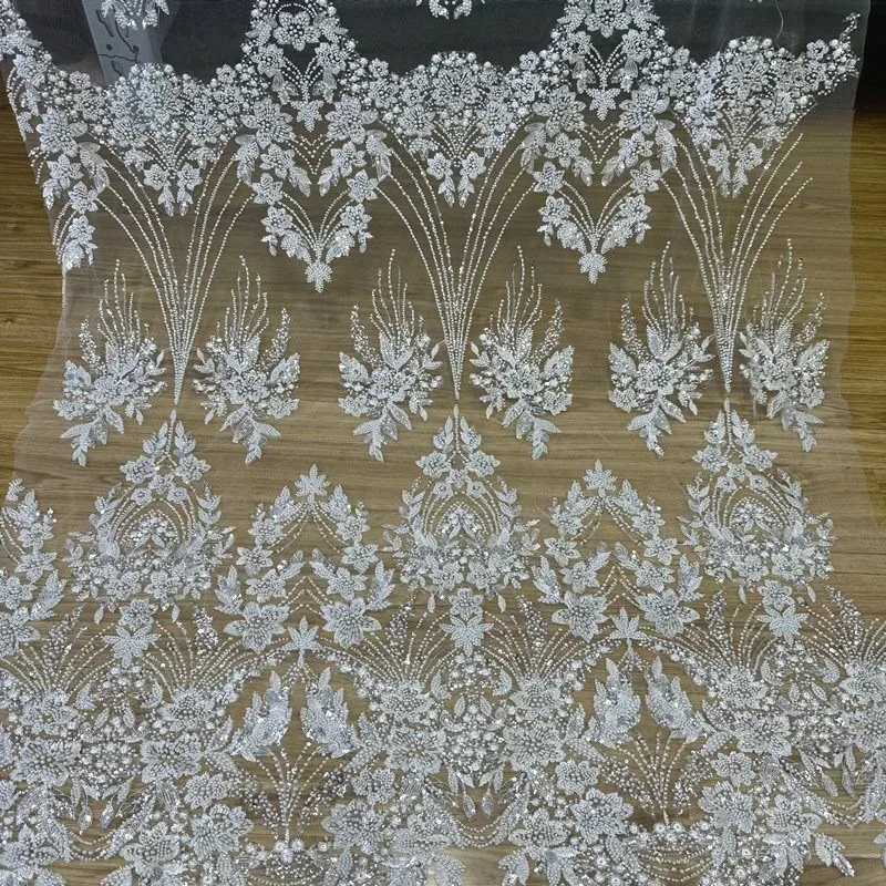 High Quality Luxury Flowers,Leaves Sequins, Nail Beads Embroidery Soft Lace Decal Fabric, Handmade Clothing, Wedding Accessories