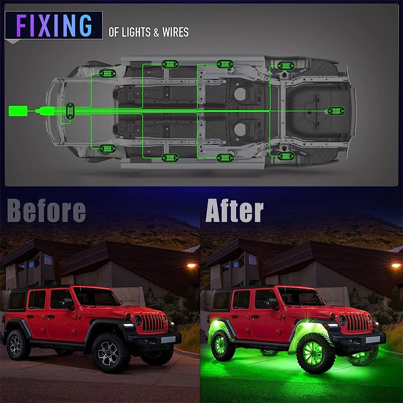 RGB Led Rock Lights Trail Rig Light Neon Underbody Underglow App Remote Control 12V For Jeep Off-Road Truck Car Chassis Light