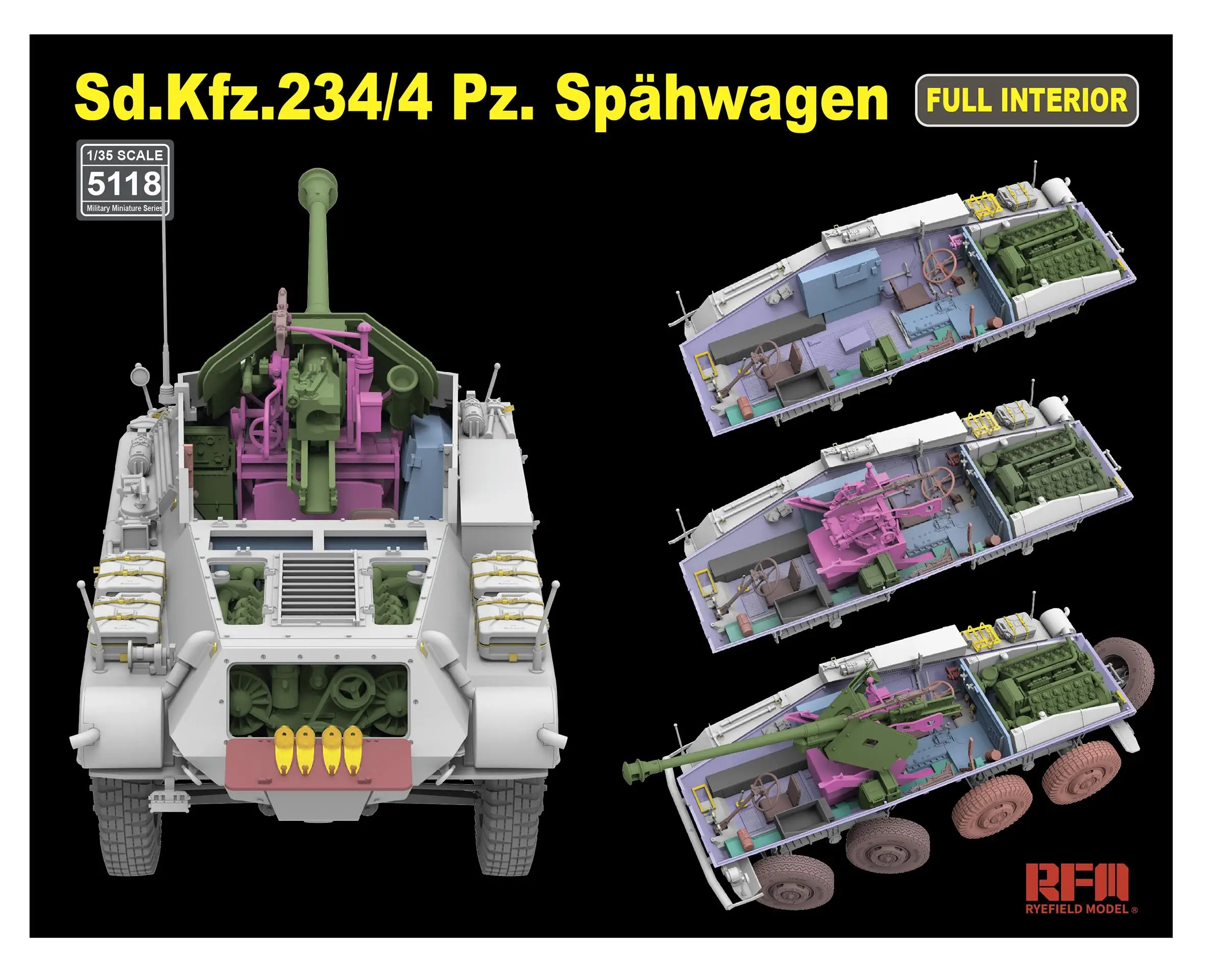 Ryefield 5118 1/35 Sd.Kfz.234/4 Spahwagen Volledig Interieur Modelbouwpakket