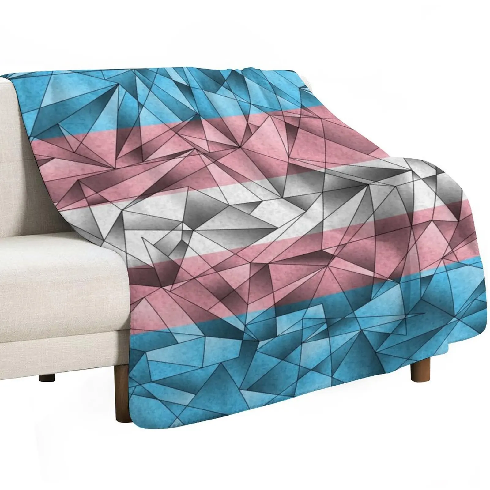 Abstract Fractal Triangles Transgender Pride Flag Pattern Throw Blanket Sofa Throw Cute Plaid Quilt Blankets