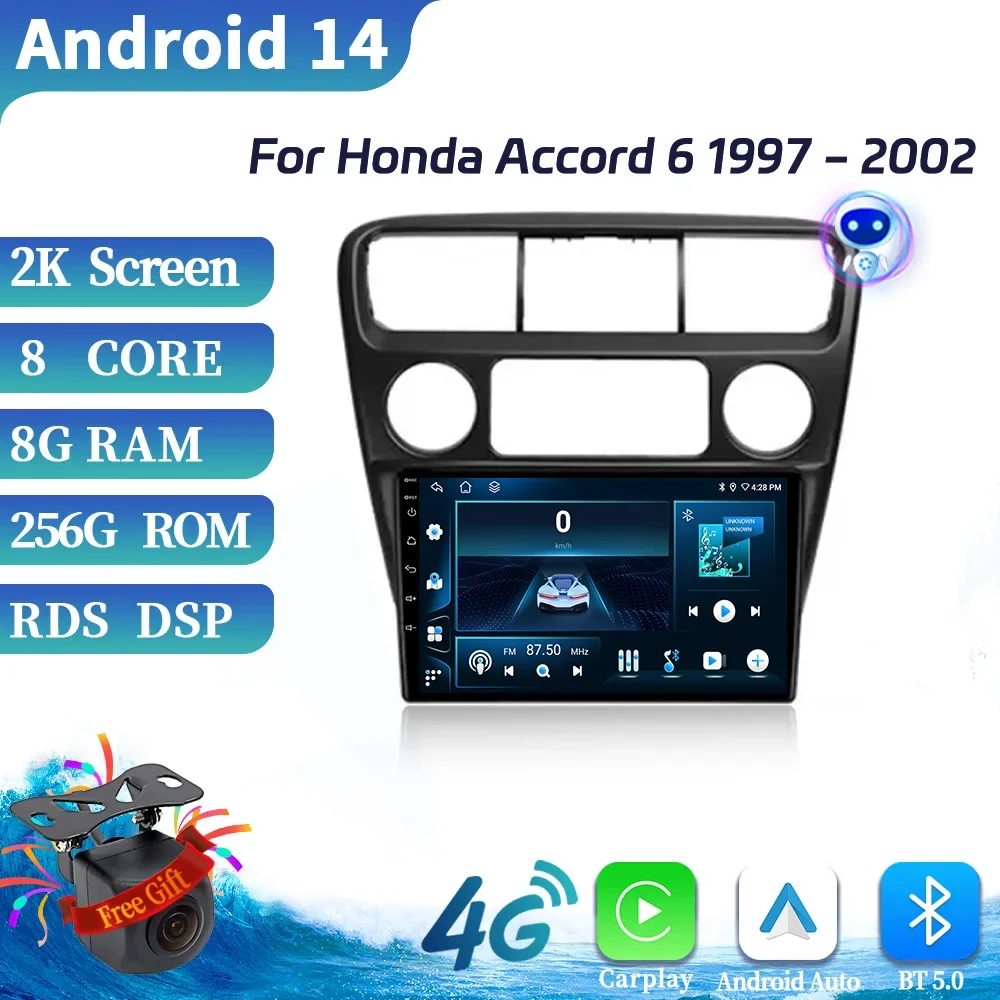 

Android 14 для Honda Accord 6 1997-2002 автомобильное радио, мультимедийная навигация, 4G, GPS, беспроводное Carplay, Bluetooth, сенсорный экран, стерео