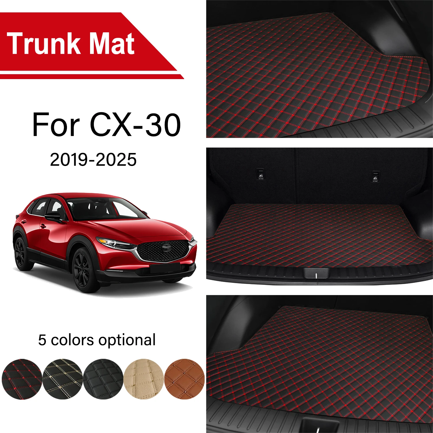 Car Trunk Mat For Mazda CX-30 CX 30 CX30 SUV 2019-2025 Cargo Liner Replacement Carpet Embroidered Leather Car Accessories