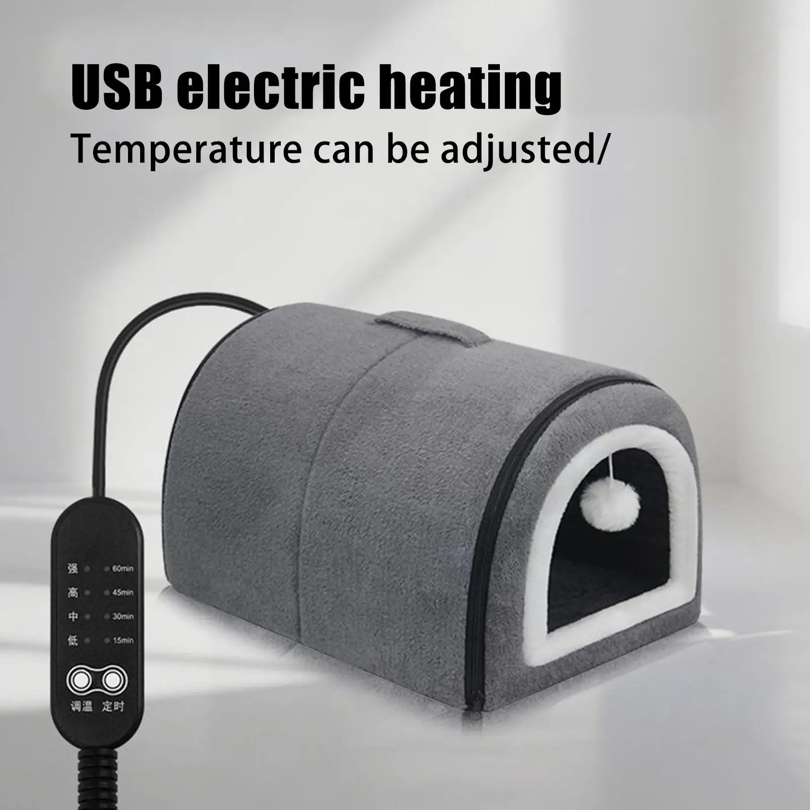 Casa para gatos con calefacción, cama para gatos, cueva, ajuste de temperatura, nido cálido extraíble semicerrado para cachorros de gatito de razas medianas, para todas las estaciones en interiores