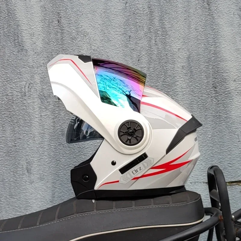 

%a For ORZ High Quality Modular Flipped Helmet Abs Chopper Motorcycle Dual Lens Full Cover Helmet DOT Approval