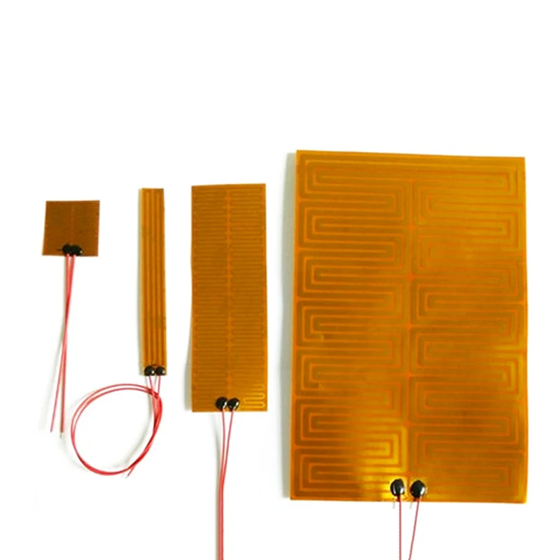 10-300mm 5v, 6v, 12v, 24v Rectangular Flexiable Eeletrica Película de poliimida Calentador Elemento calefactor para cables eléctricos para impresora 3D