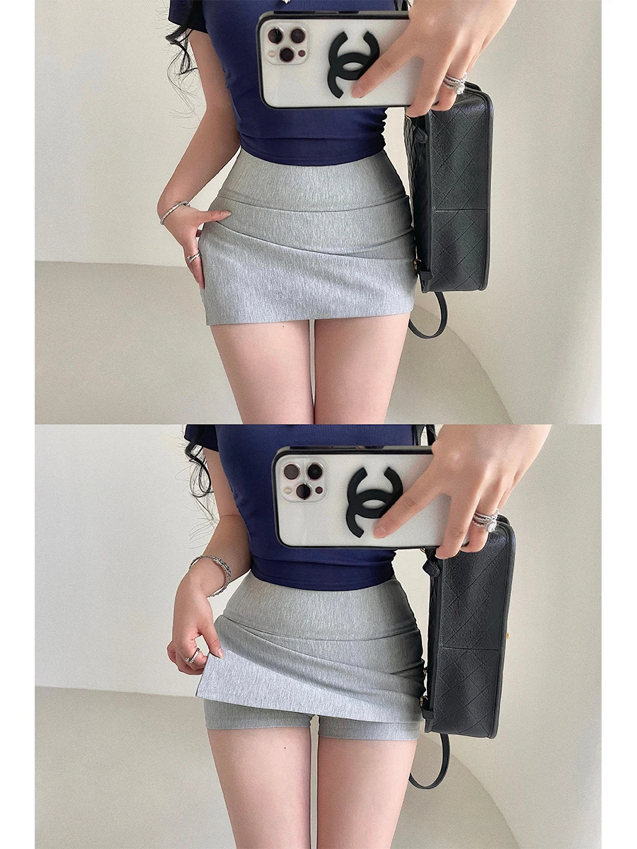 Sexy High-Waist Safety Pants with Side Slits Short Bodycon Skirt Prevent Exposure Young Girl Day Spicy Girl Style Women's Skirts