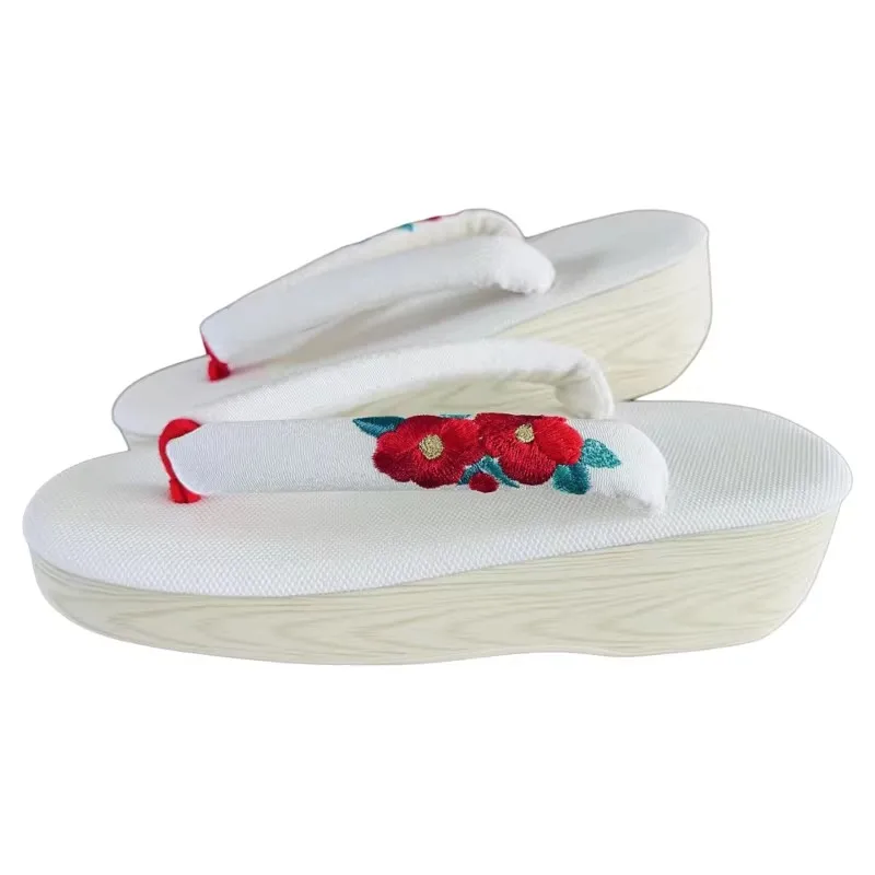 Women Comfortable Geta Sandals Soft Cork Clogs Medium High Heel Traditional Japanese Zori Yukata Kimono Shoes