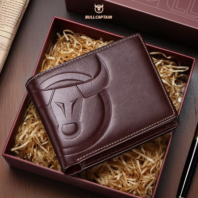 BULLCAPTAIN Fashion Big Logo Portfel męski Wysokiej jakości portfel RFID Portmonetka Kompaktowe mini etui na karty Prawdziwa skóra
