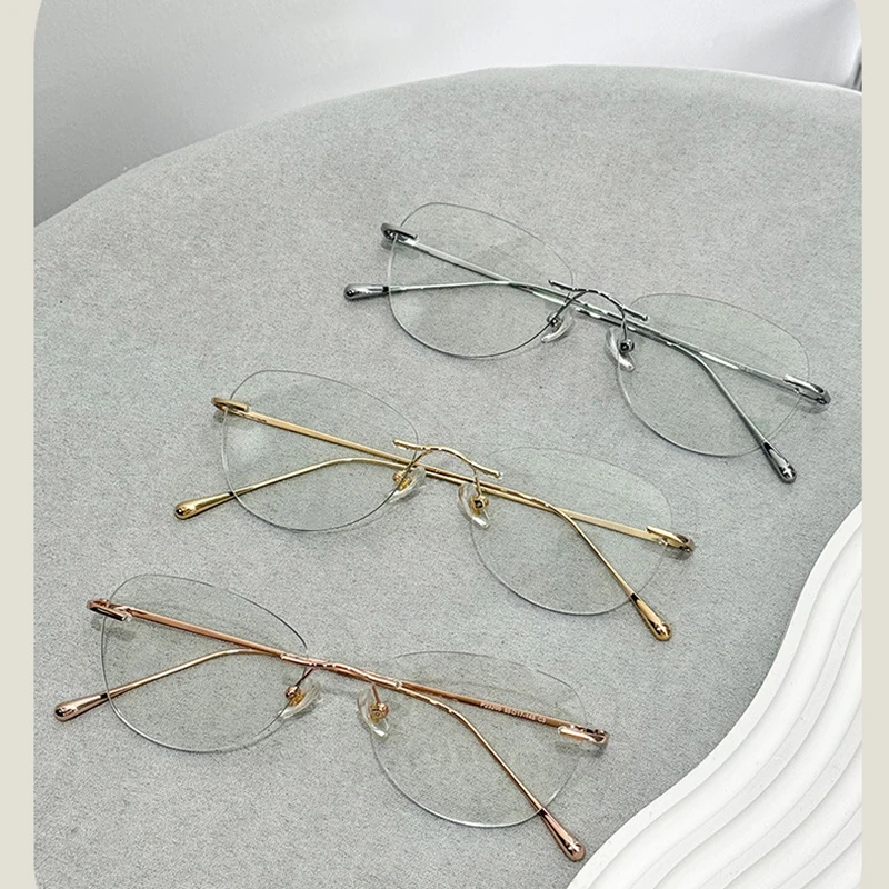 Metal Rimless Glasses Frame Women Prescription Anti-blue light Myopia Optical Cat Eyes Eyewear 0 -0.5 -1.0 -1.5 To -5.0