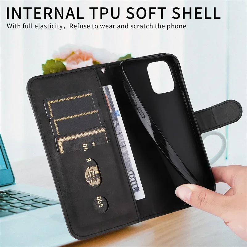 Zipper Funda POCO F6 X6 Pro Coque for Xiaomi Poco X3 NFC M6 X5 F5 M4 M3 X4 Pro F3 GT C55 Luxury Leather Phone Wallet Case Shells