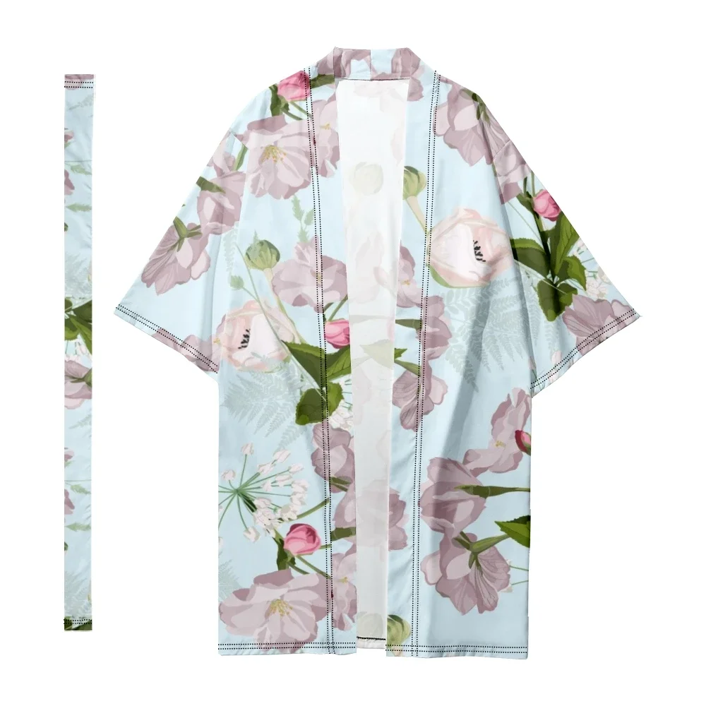 

Men's Japanese Long Kimono Traditional Cardigan Samurai Costume Fashion Kimono Sakura Pattern Kimono Shirt Yukata Jacket