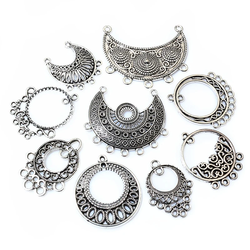 10pcs Antique Silver Plated Vintage Boho Style Connector Charms Pendant DIY Jewelry Making Accessories for Bracelet Necklace