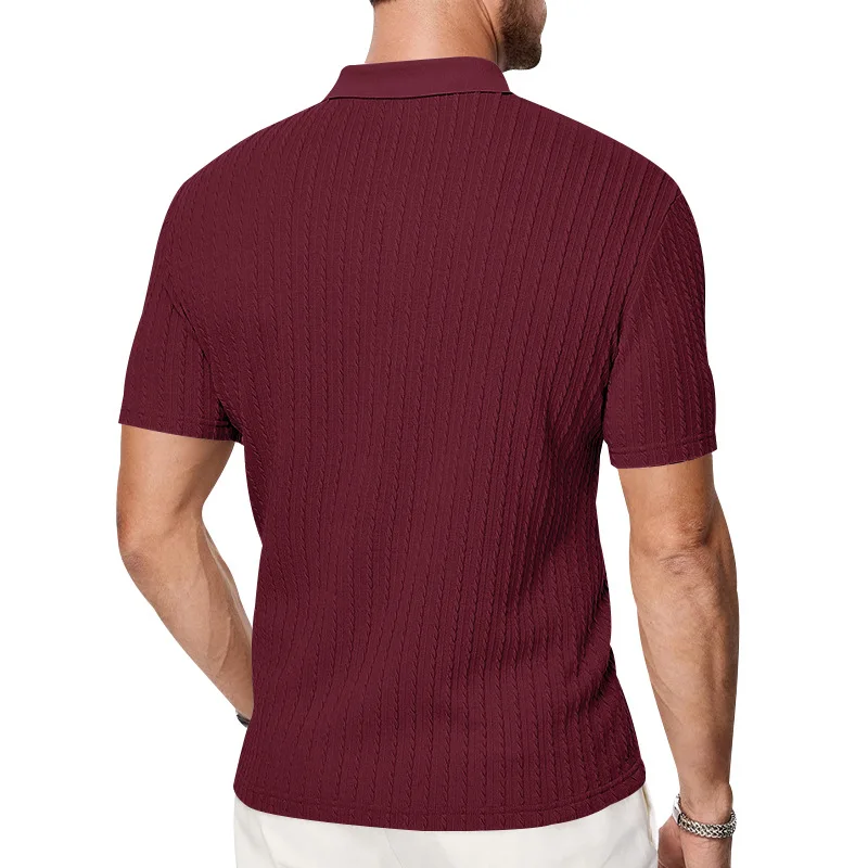 Europäisches und amerikanisches Sommer-Herren-Polohemd mit lockerem Jacquard-Strickmuster, geknöpft, kurzärmelig, auf Lager – Detail 29