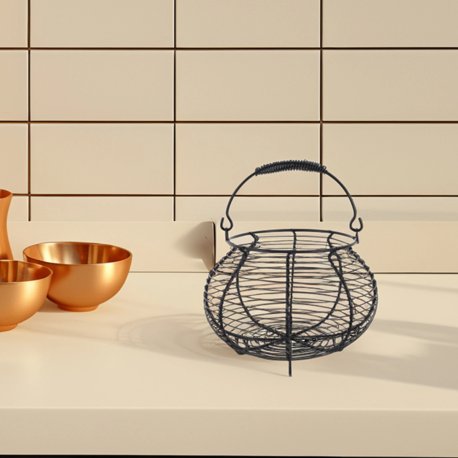 

Wire Basket for Kitchen Storage Black Cute Picnic Vintage Fruit Stands Grocery Egg Round Small Iron Vegetable Longlasting