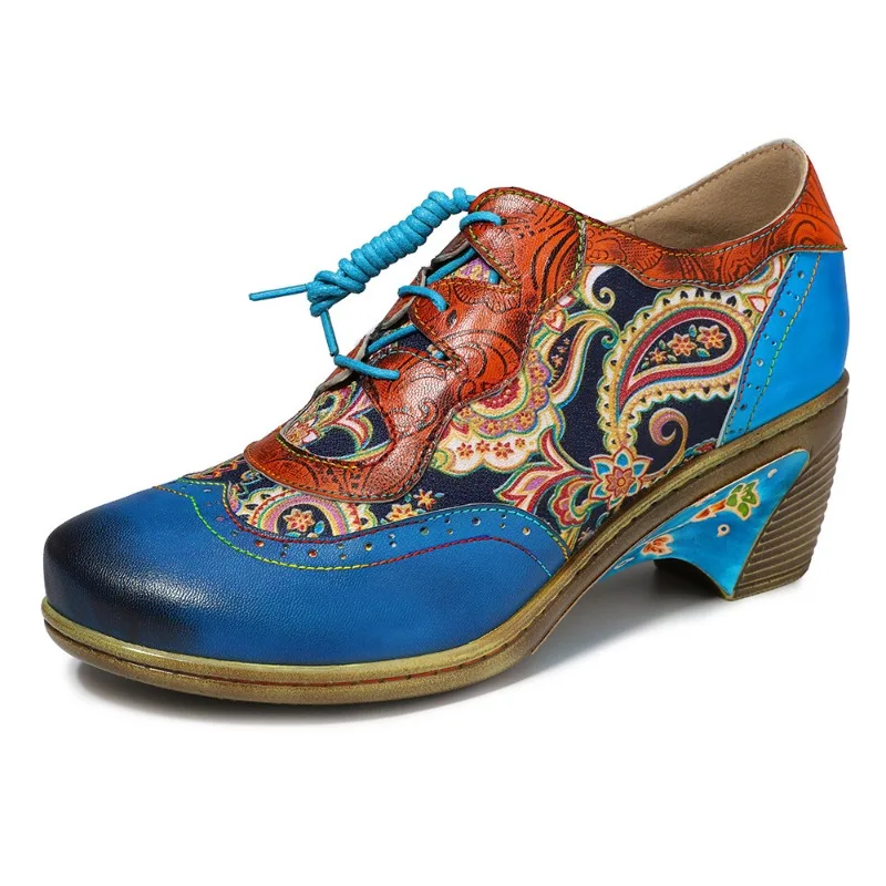 Moccasin Shoe Woman Big Size 4cm New Print Cloth Cow Genuine Leather Platform Spring Autumn Ankle Mid Booties Mixed Color