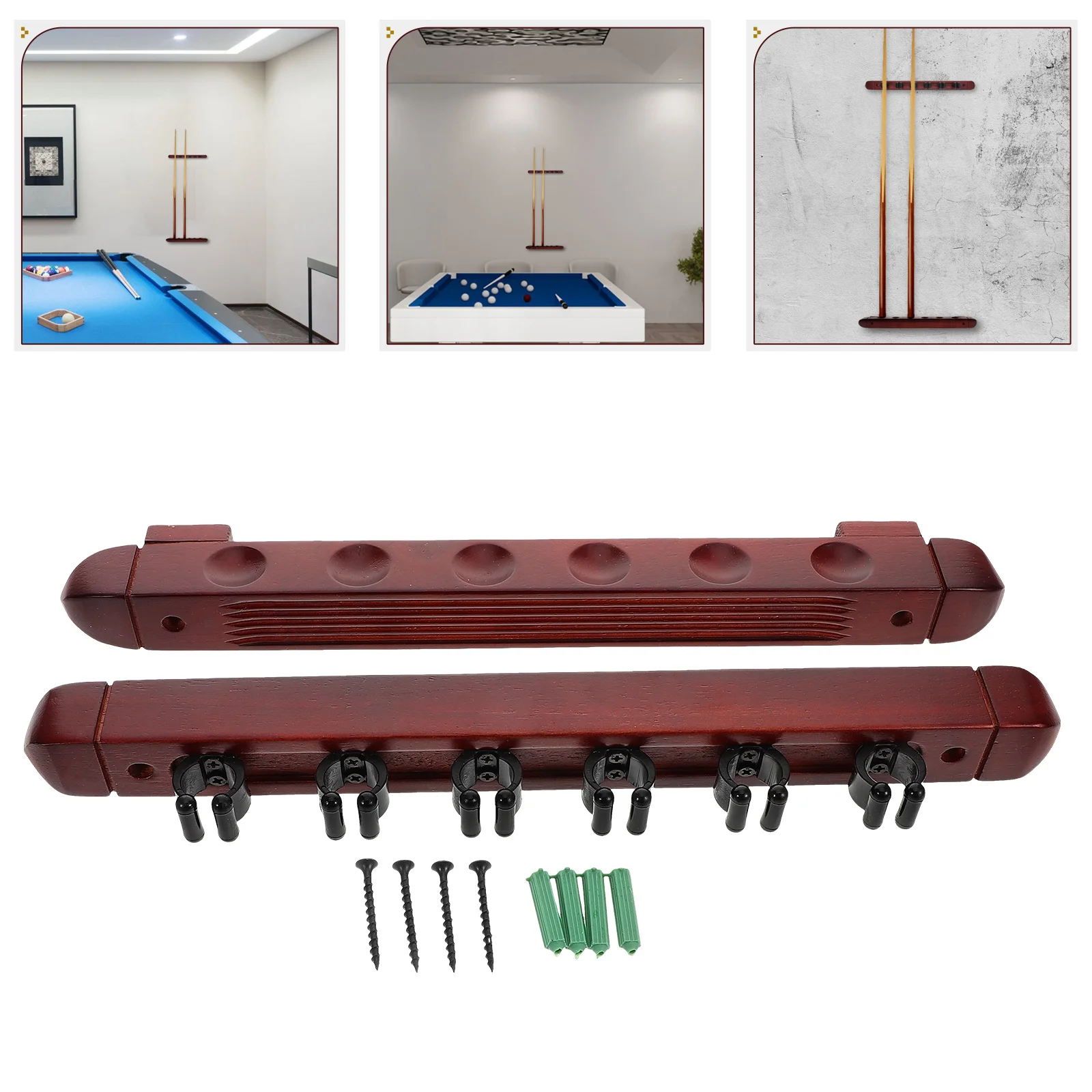 

2pcs Solid Wood Billiard Mount Stick Holder For 6 Cues Spacesaving Storage Home Professional Use Durable Wallmounted