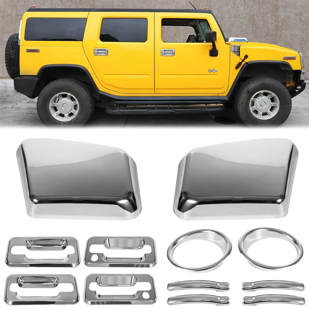 

Door Handle Cover Chrome Trims ＆ Front Bumper Driving Fog Light Ring Bezels Covers Trim for Hummer H2 2003-2009 (12pcs)