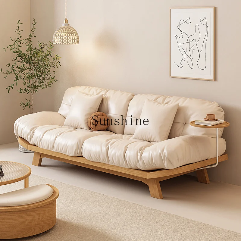 Nordic solid wood cloud sofa living room small cream wind leather sofa