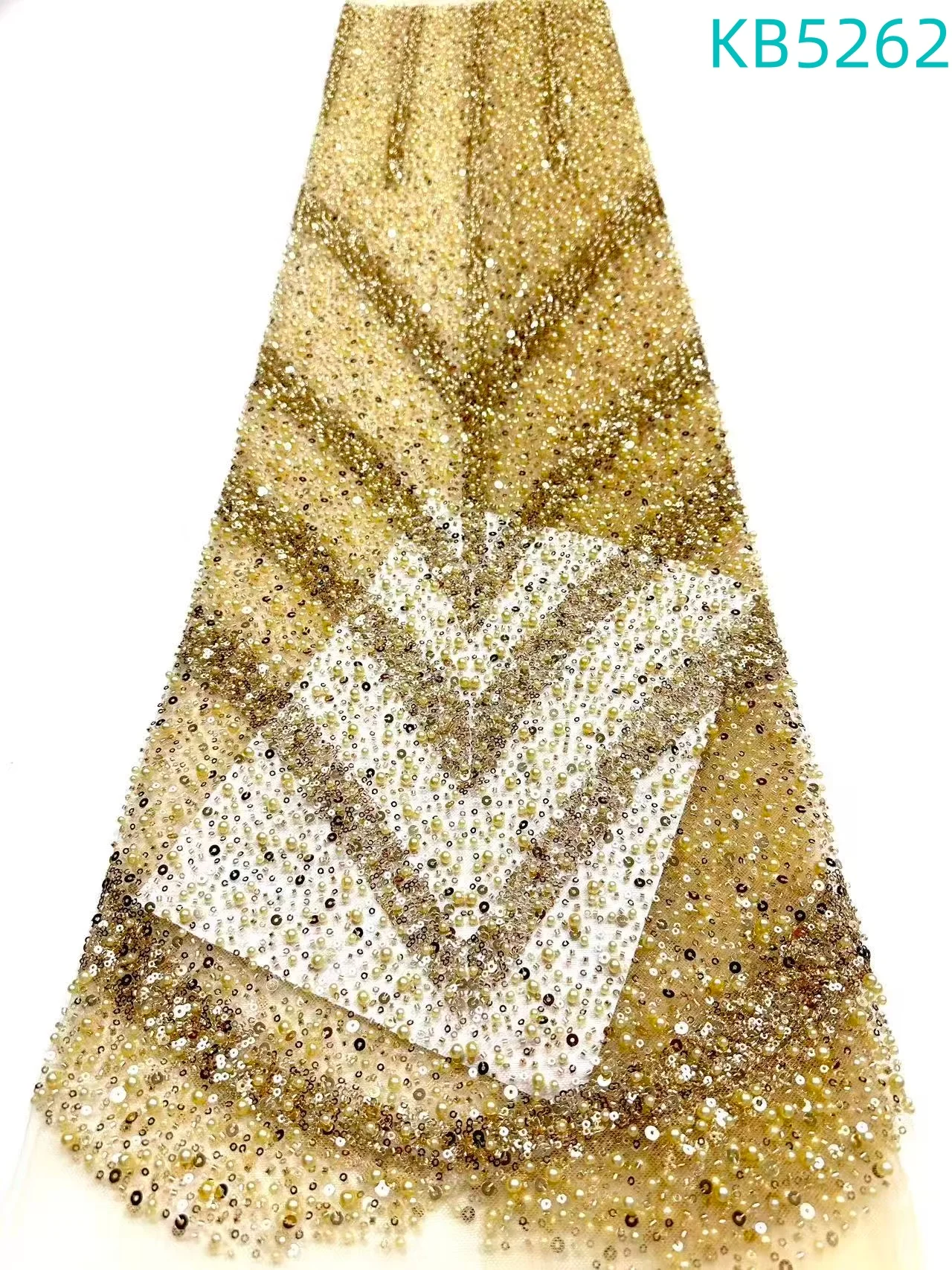 

Nigerian Lace Fabric 5 Yards High Quality 2025 Gold Beaded French Mesh Lace Fabric Sequence Tulle Lace Fabrics For Sewing KB5262