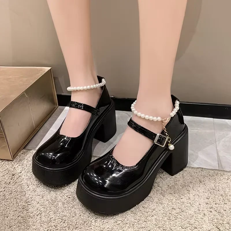 New Woman Pumps Shoes Fashionable White Chunky Platform High Heels Women's 2024 New Autumn/Winter Mary Jane Comfortable Sneakers