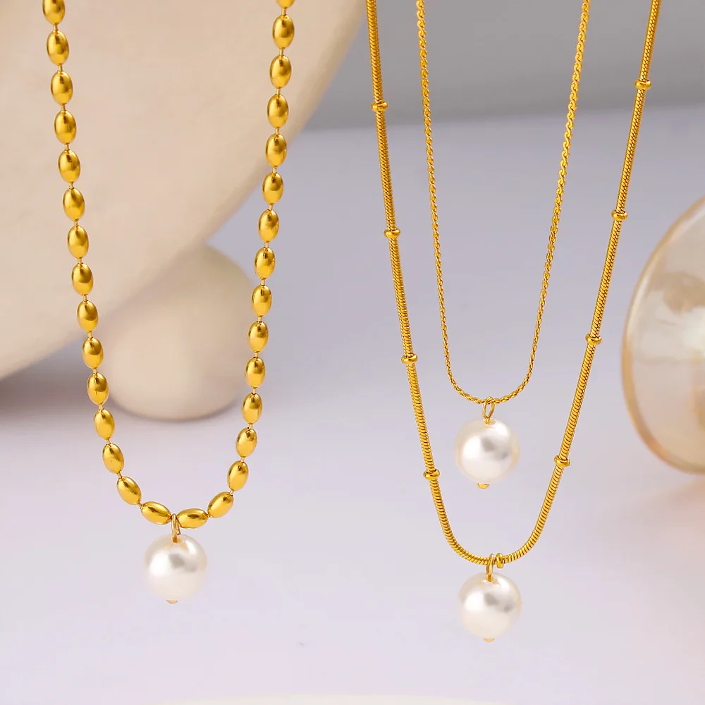 DIY accessories Natural Bead Pearl Pendant Necklace Retro Light Luxury Titanium Steel 18K Gold Clavicle Chain Autumn and Winter