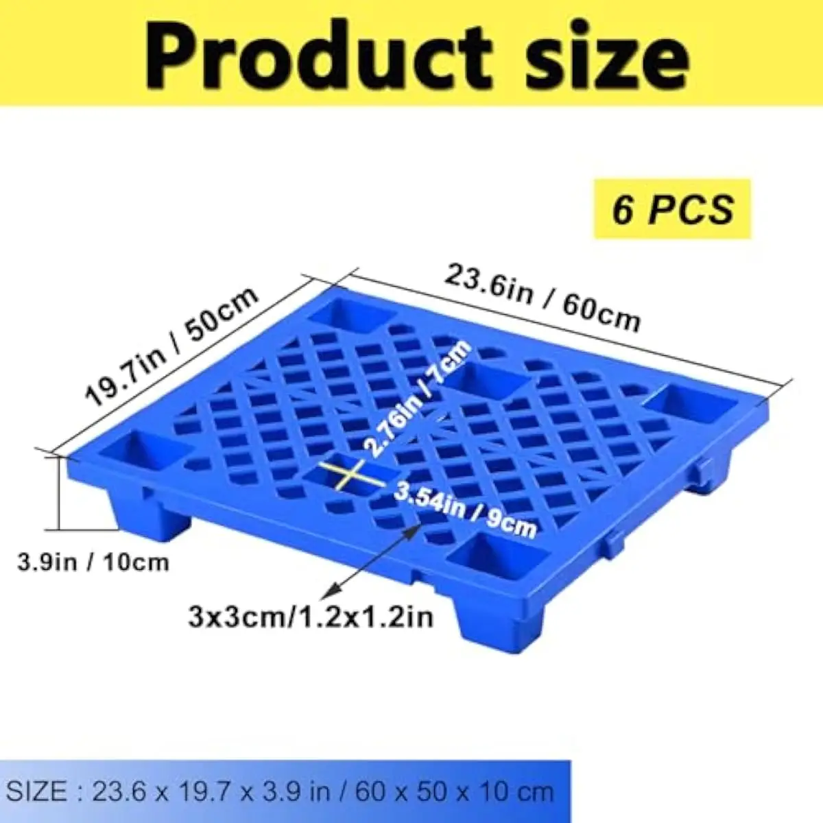 Plastic Pallet Set of 6 HDPE Molded Units 60 X 50 X 10 cm Ventilated Grid Surface Snap-Fit Edges Reusable Lightweight Industrial