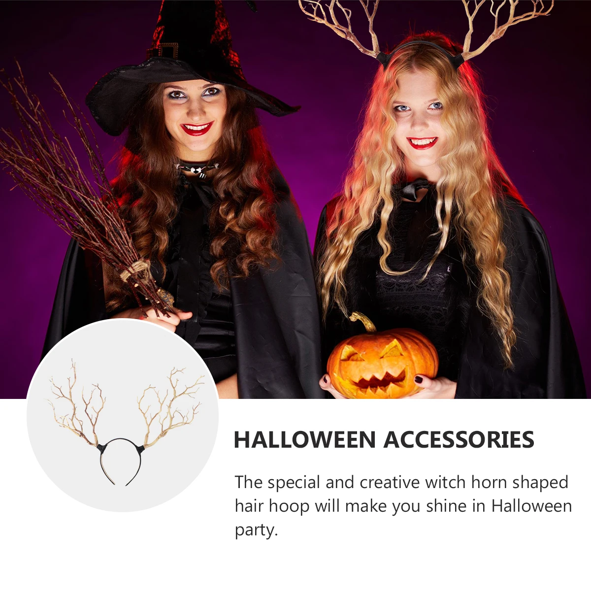 

1pc Witch Horn Shaped Hair Hoop Halloween Headdress Party Headband Creative Darkly Style Hairwear Lightweight Comfortable For