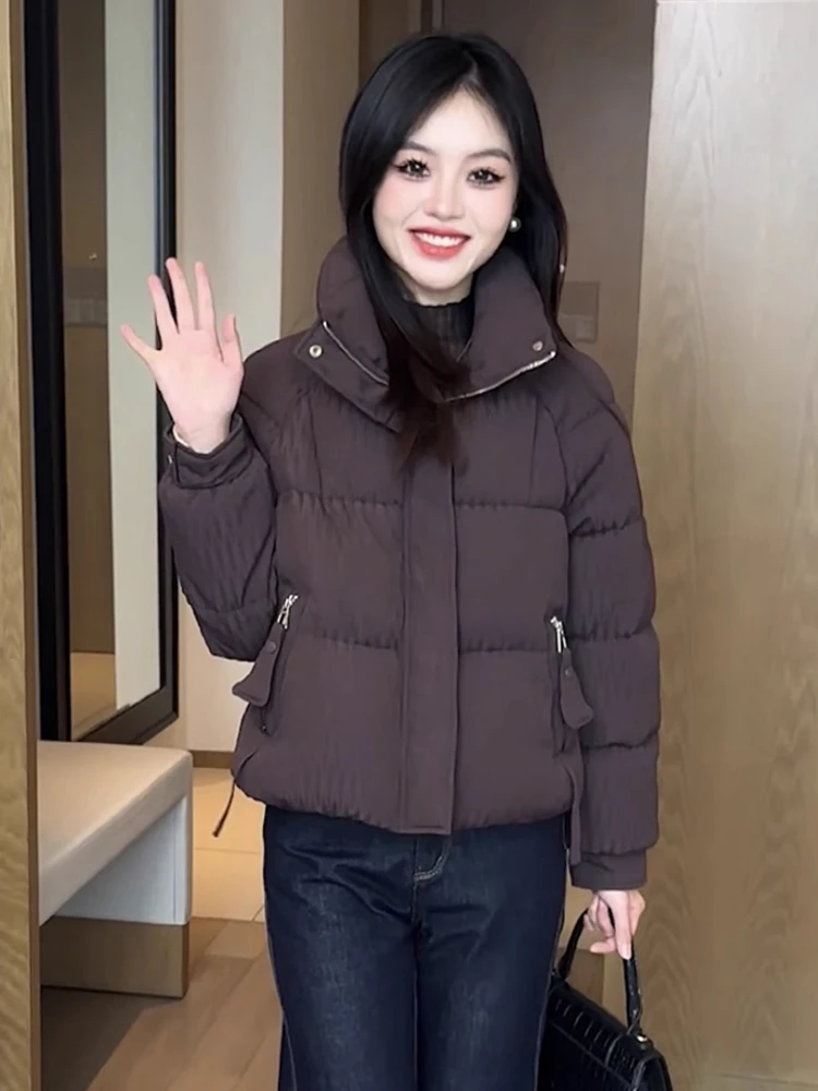 

Women's Short Thickened down Cotton Jacket Winter Fashion Korean Style Warm Coat Loose Fit Regular Sleeve Long Zipper Pure Color