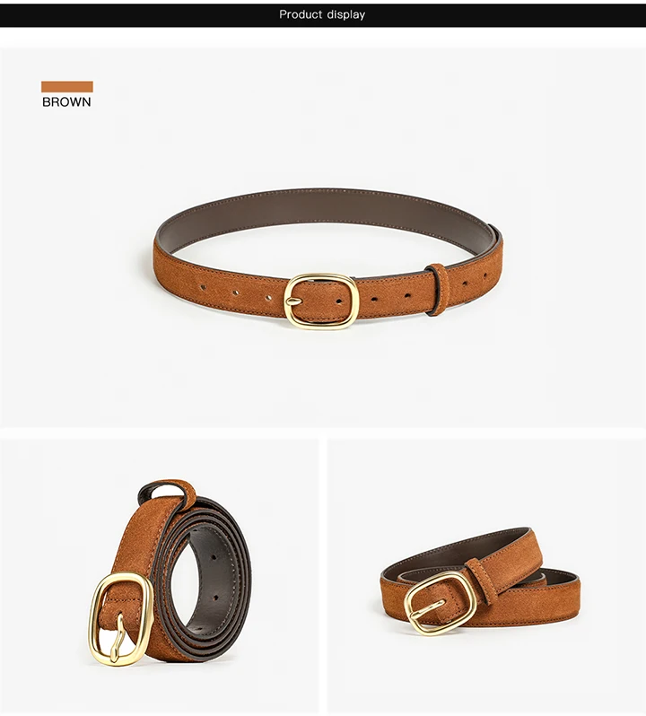 BEAUTODAU Belt Women Split Leather Trend Elliptical Pin Buckle Accessories All-Match Jeans Waistband Ladies Handmade 91119