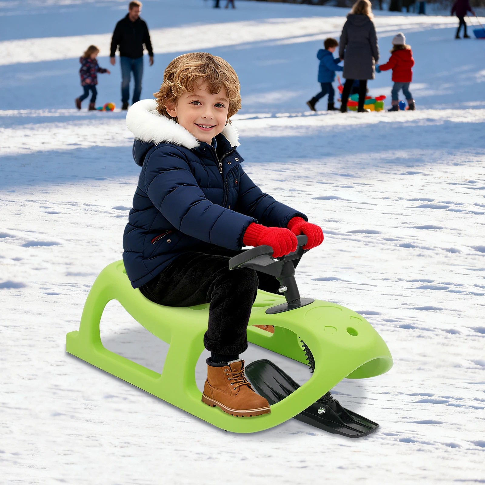 Snow Sled 100kg Load-bearing Capacity Single Rider Winter Sleigh Outdoor Snow Sled for Toddlers & Kids