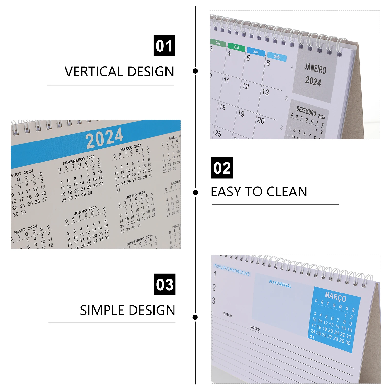 

2024 Brazilian Holiday Desk Calendar Design Tabletop Home Office Decor Clear Prints Tearable Pages R om Color Portuguese