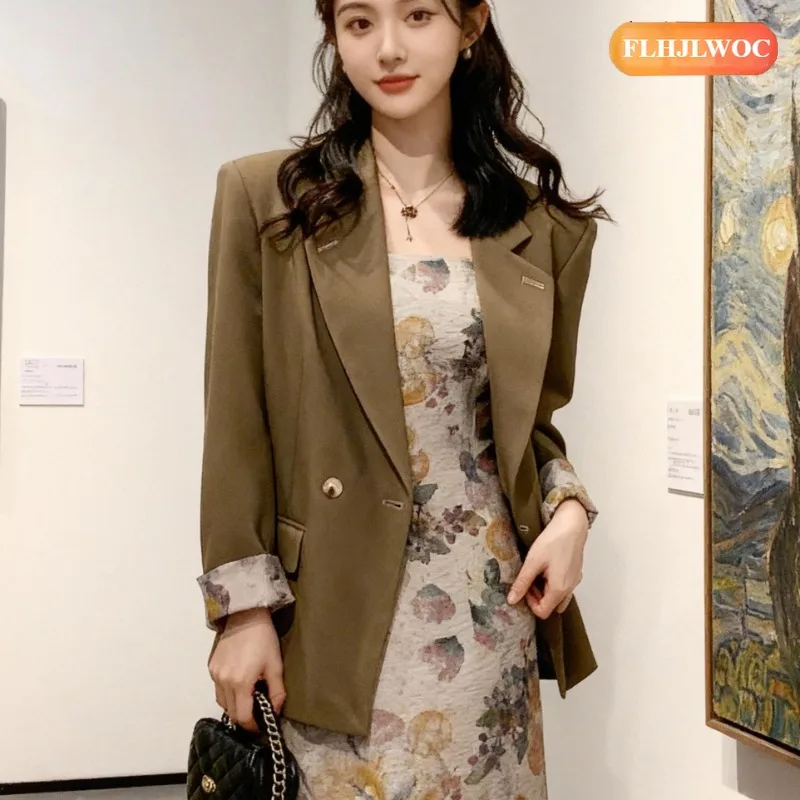 

Jackets Blazers New 2026 Spring Autumn Women Loose Outerwear Casual Japan Girls Solid Button Retro Vintage Long Blazer Coats