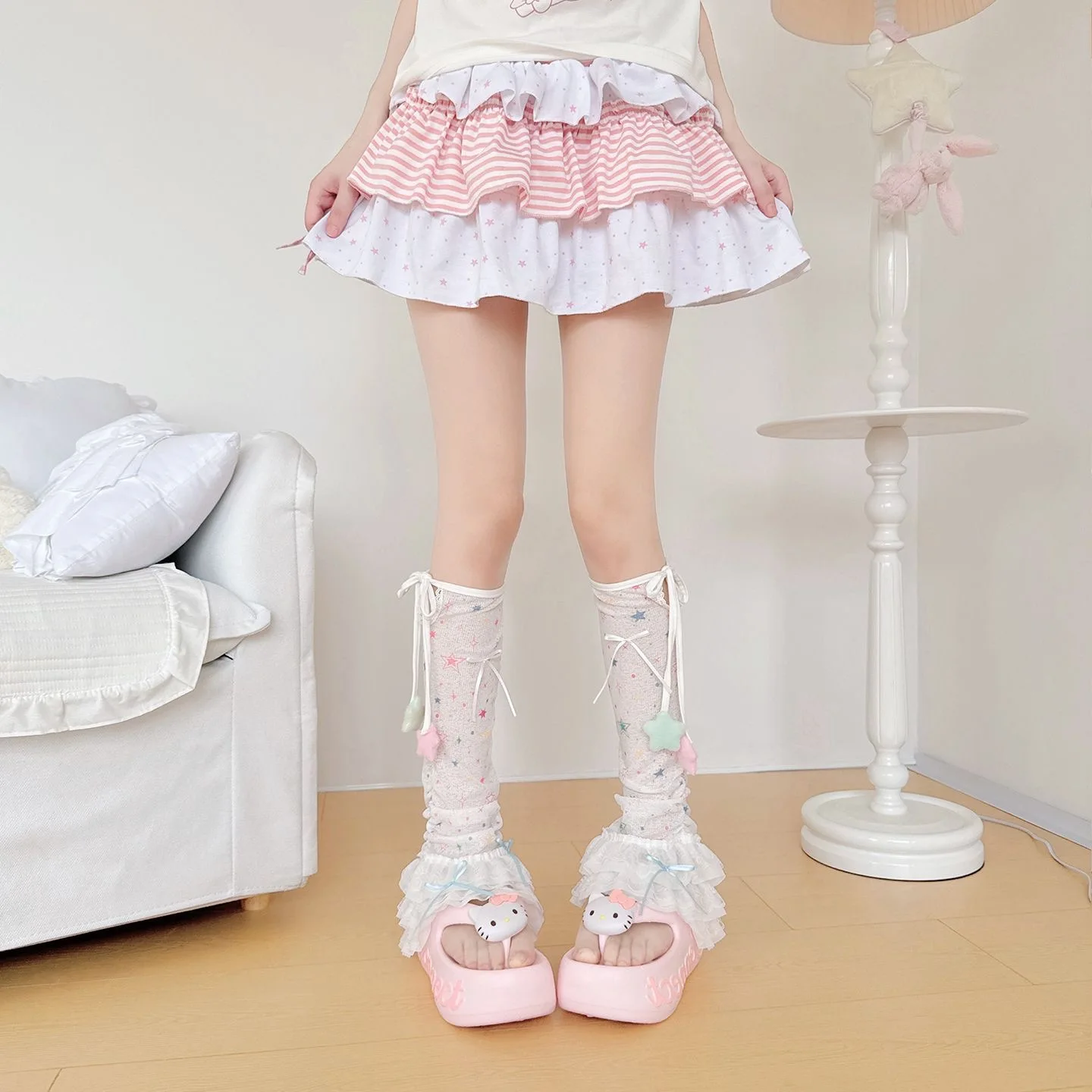 Band stockings star y2k socks lolita thighs Cake bow fashion cutecore kawaii 2000s women stocking lace polka dot sock