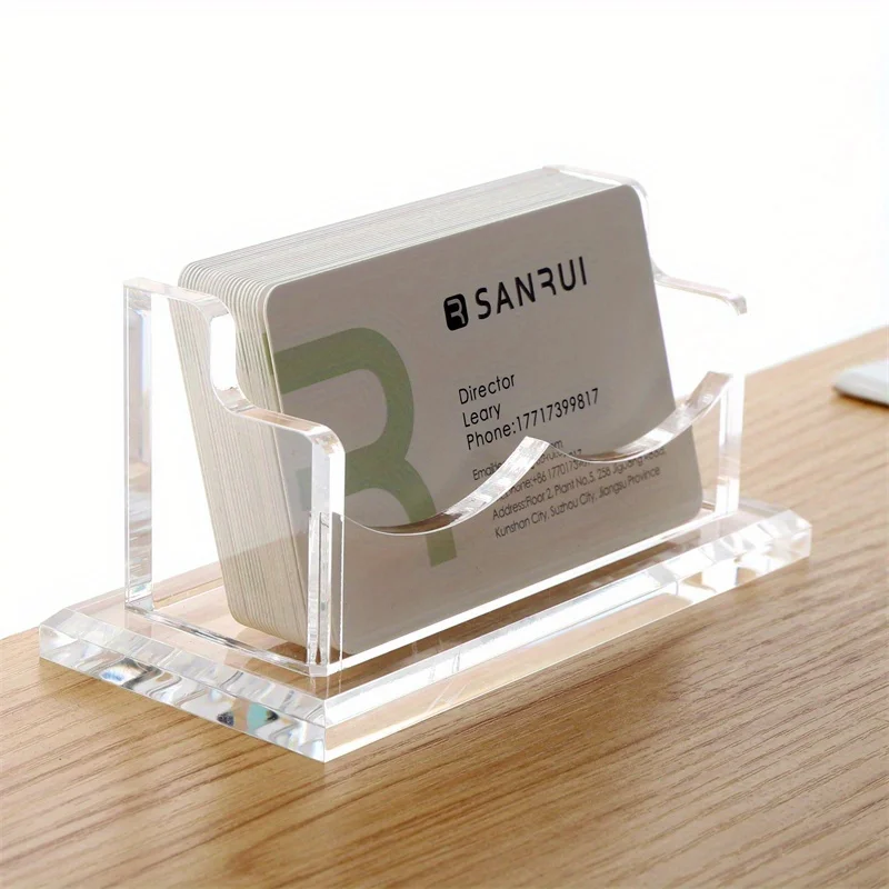 Business Card Holder For Desk 2 Tier 2 Slots, Clear Acrylic Business Card Display Stand, Holds100 Cards-1 Pack (2 Slots-H)