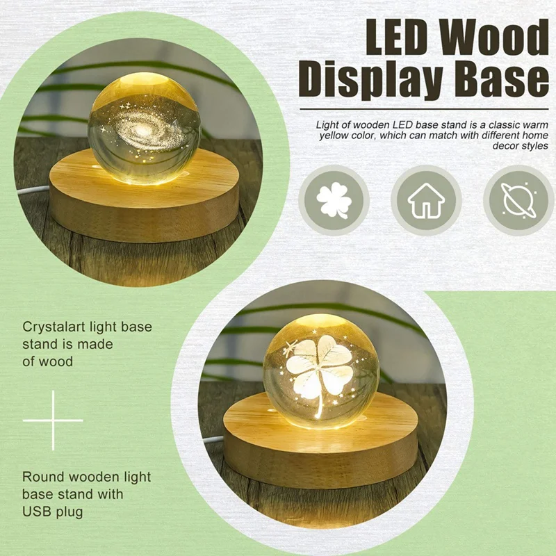 8 Pcs Wooden LED Display Base Kit Lighted Base Set For Crystal Art Wood Display Lighted Base For Glass Art LED Lighted Base