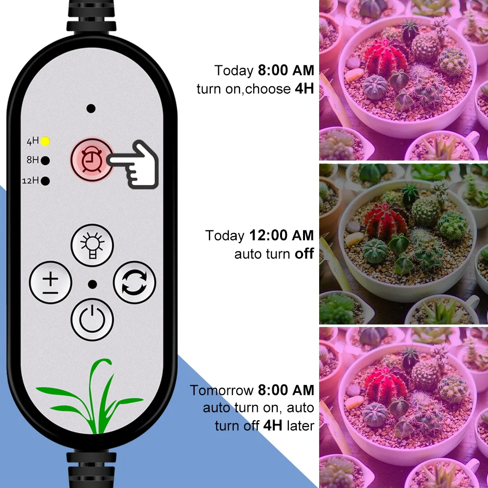 LED Plant Grow Light Full Spectrum Indoor Growth Box Potted Vegetables Cultivation Lamp With Dimmable Timing Auto On/Off USB 5V
