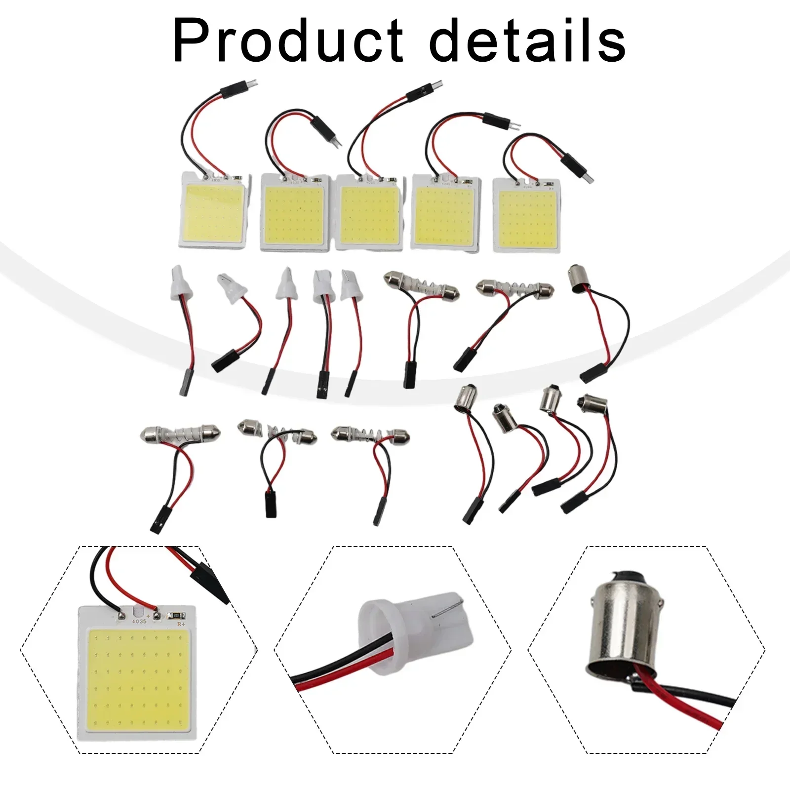 

Car Interior COB LED Panel Lights Panel T10 Adapter White Light Dome Lamp Lightweight 18 LED Chips High Quality